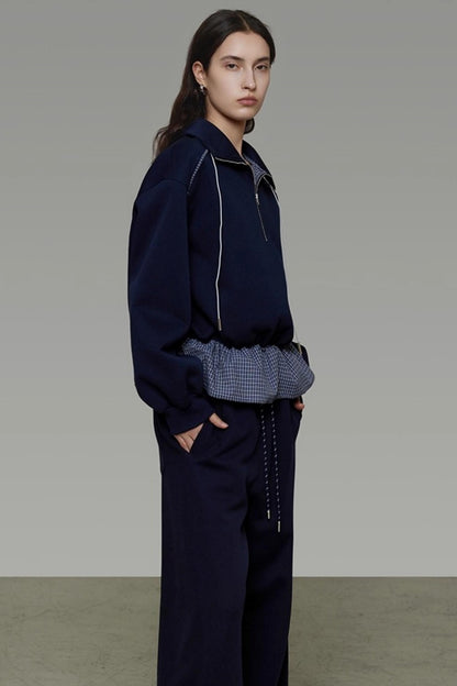 Contrasting Stand Collar Sweatshirt