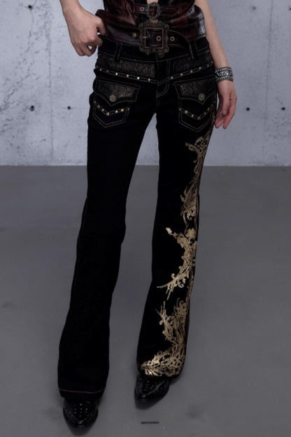 Retro Gold Foil Denim Pants