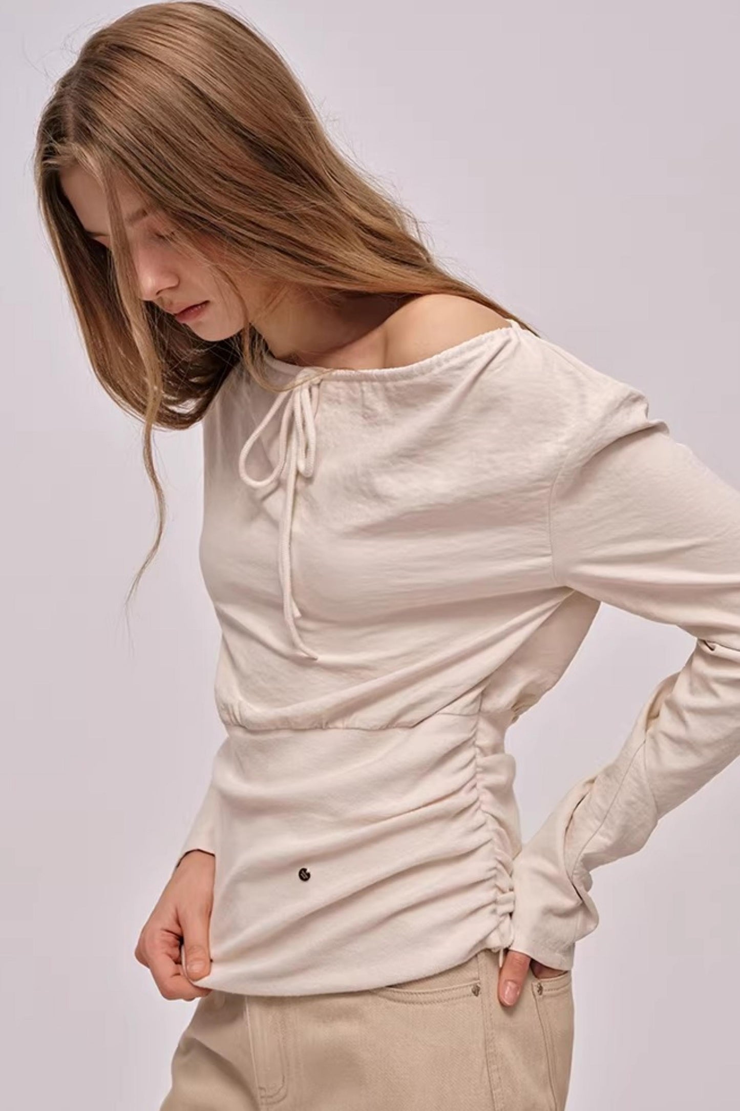 Slanted Shoulder Patchwork Top