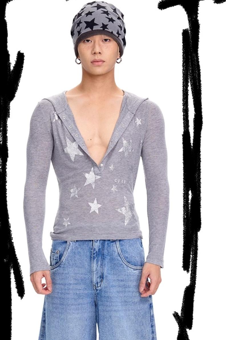 Pentagram Print Long-Sleeved Top