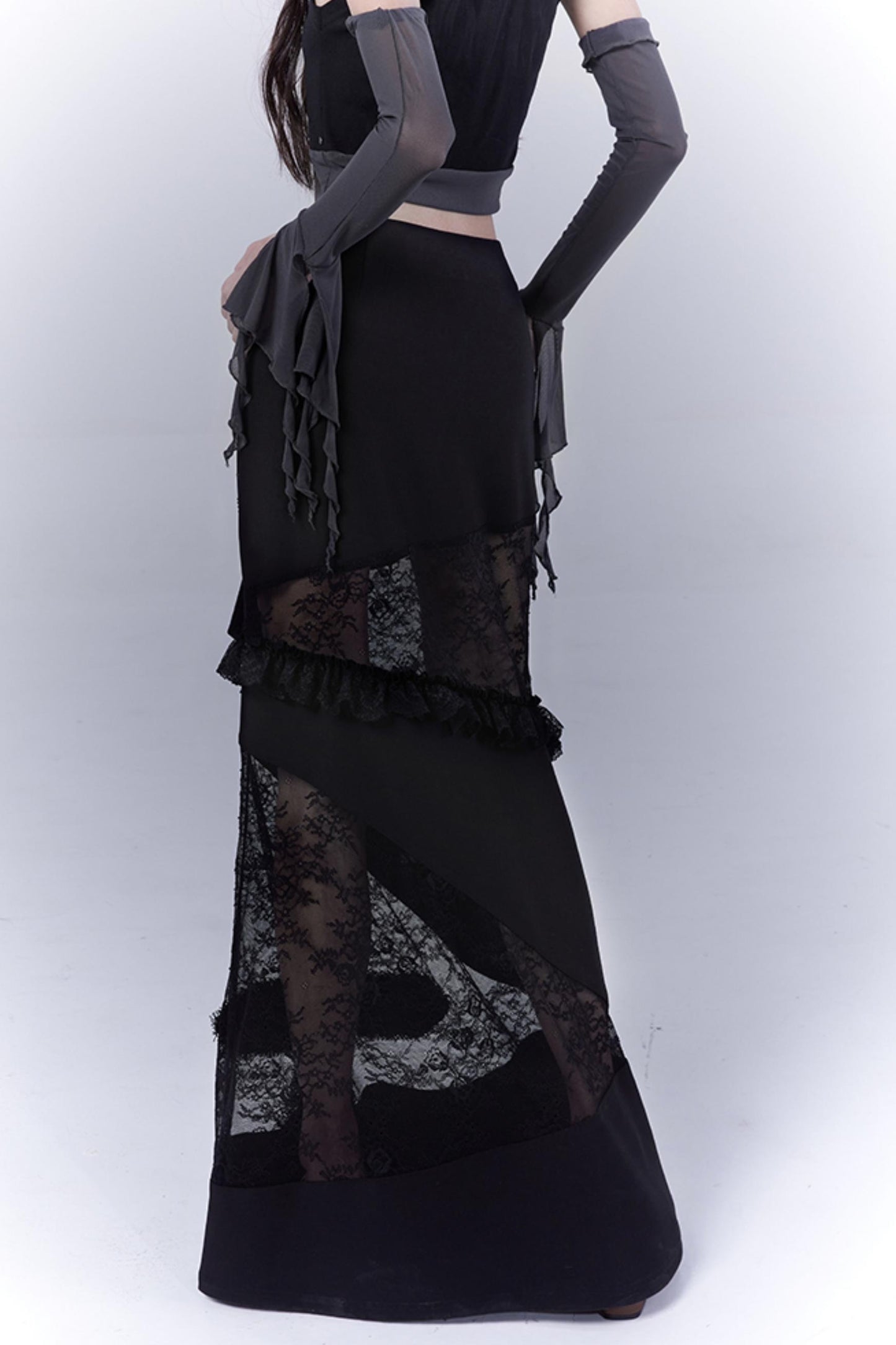 Gothic Elegance Sheer Lace Bustle Skirt