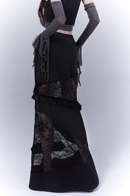 Gothic Elegance Sheer Lace Bustle Skirt