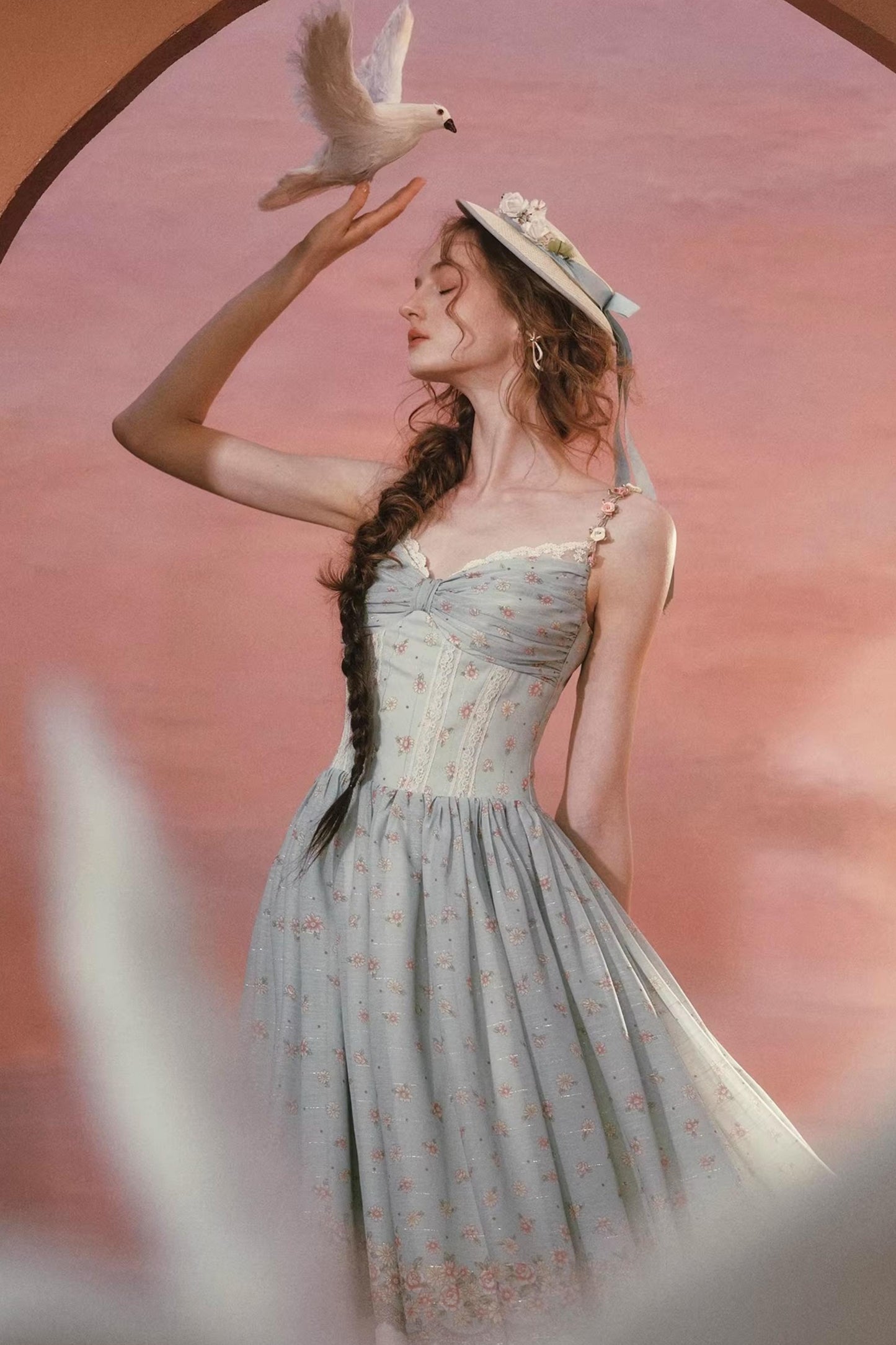 Green Floral Sweet Strap Dress