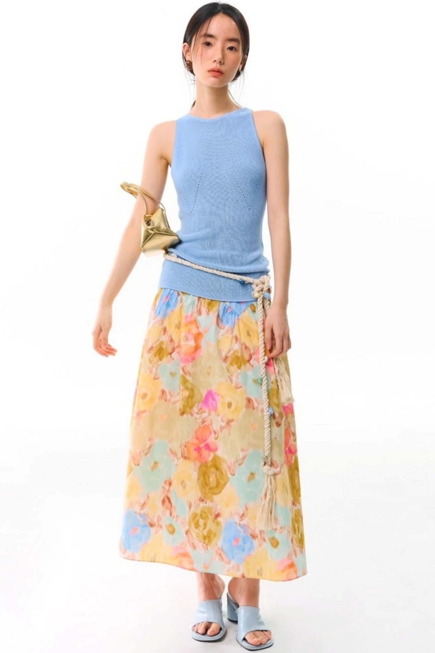 Sunset Coral Cotton A-Line Skirt