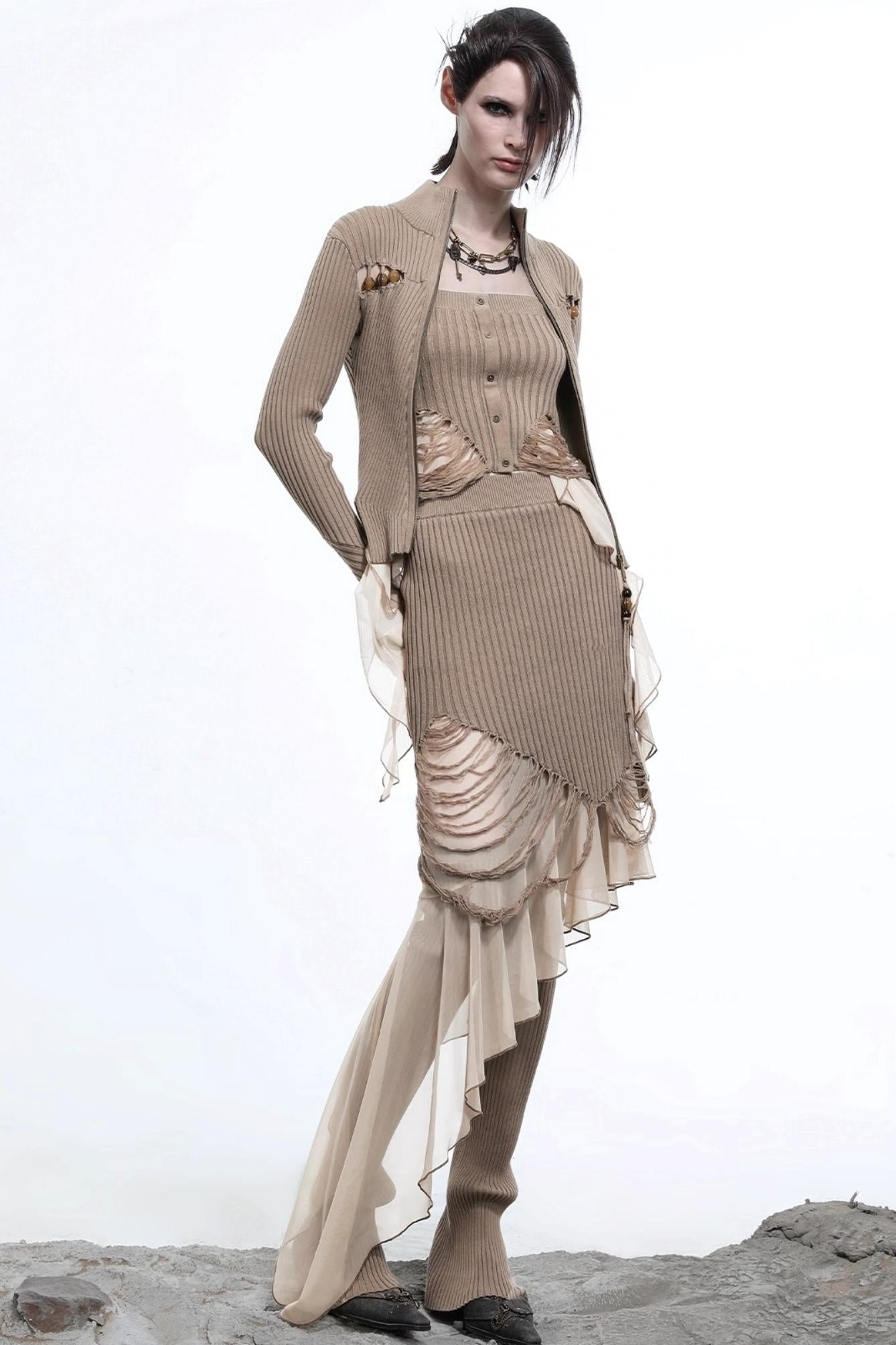 Wasteland Ruffled Patchwork Knit Skirt