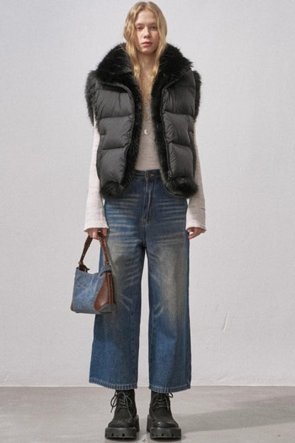 Retro Fleece-Lined Cropped Jeans