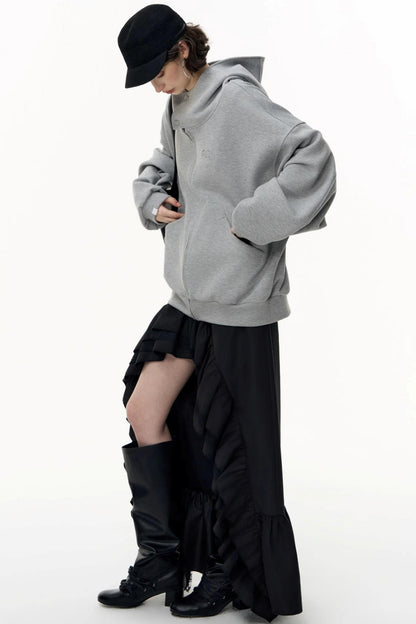 Casual Large Zip Hooded Cardigan