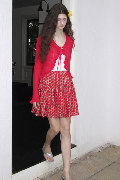 Vintage Ruffle Knitted Cardigan Set-Up