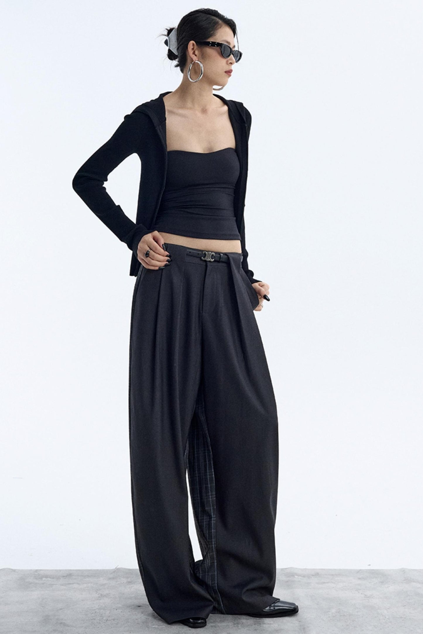 Irregular Plaid Wide-Leg Pants