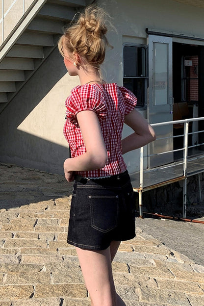 Pink Lace Bubble Sleeve Top