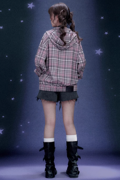 Pink Plaid Hooded Jacket