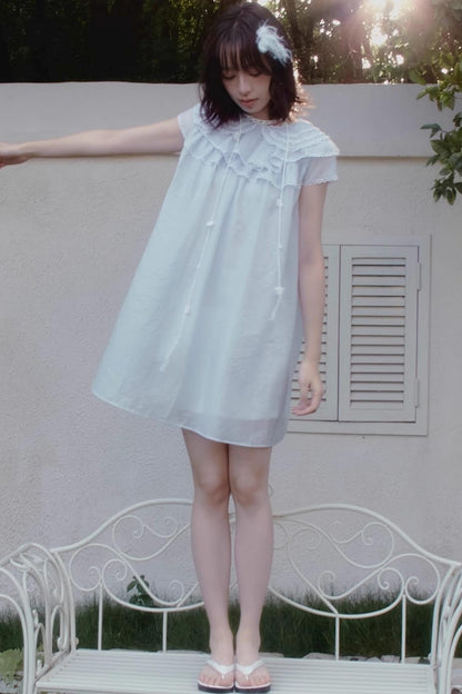 Blue Lace Ruffle Dress