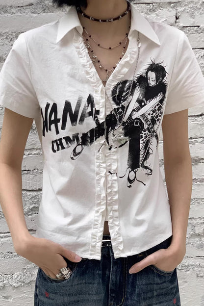 Weiße Bluse mit V-Ausschnitt und Aufdruck