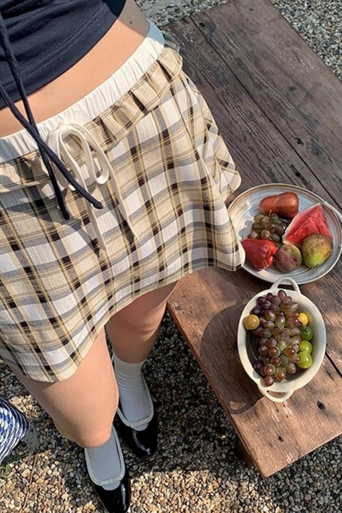 Yellow Checked Ruffled A-Line Skirt