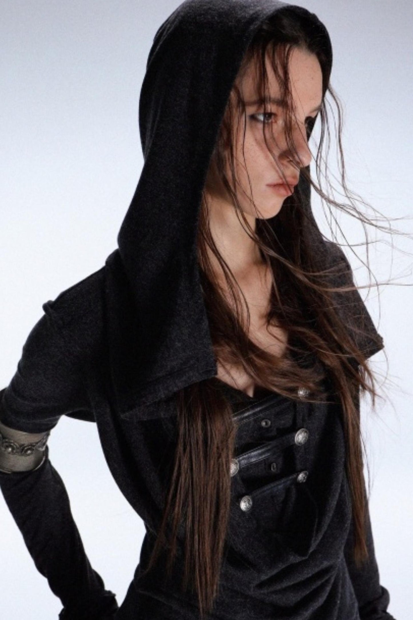 Hooded Metal Buckle Knit Top