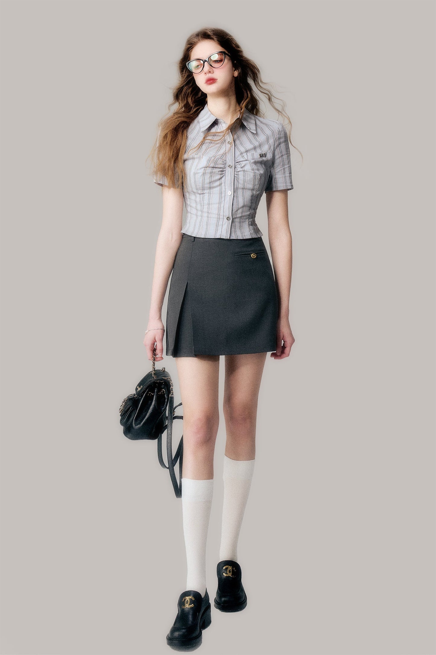 Preppy Style Slit Short Skirt