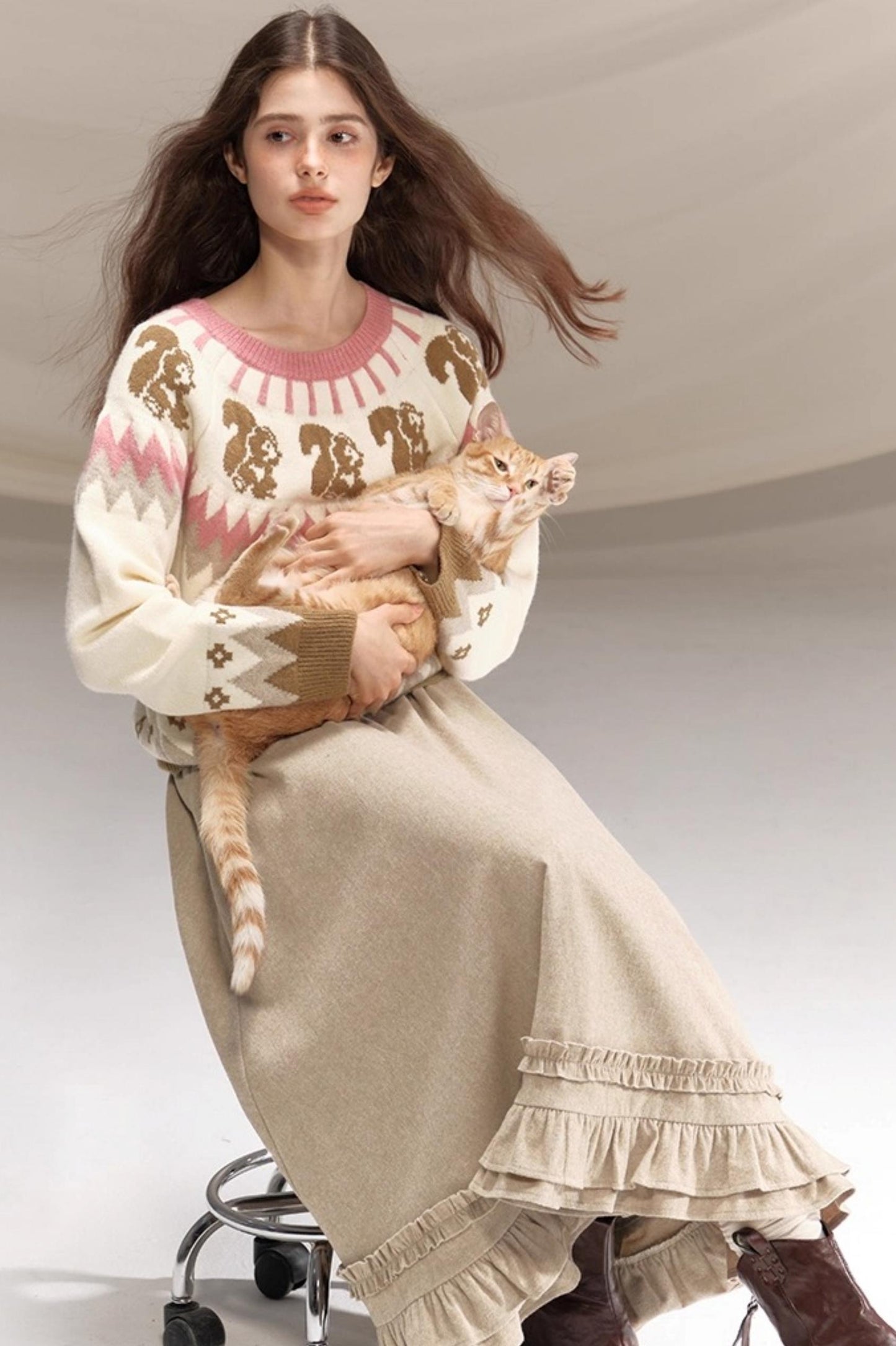 Hazelnut Lace Wool Skirt