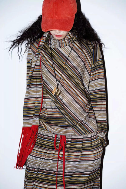 Striped Brushed Long-Sleeved Top