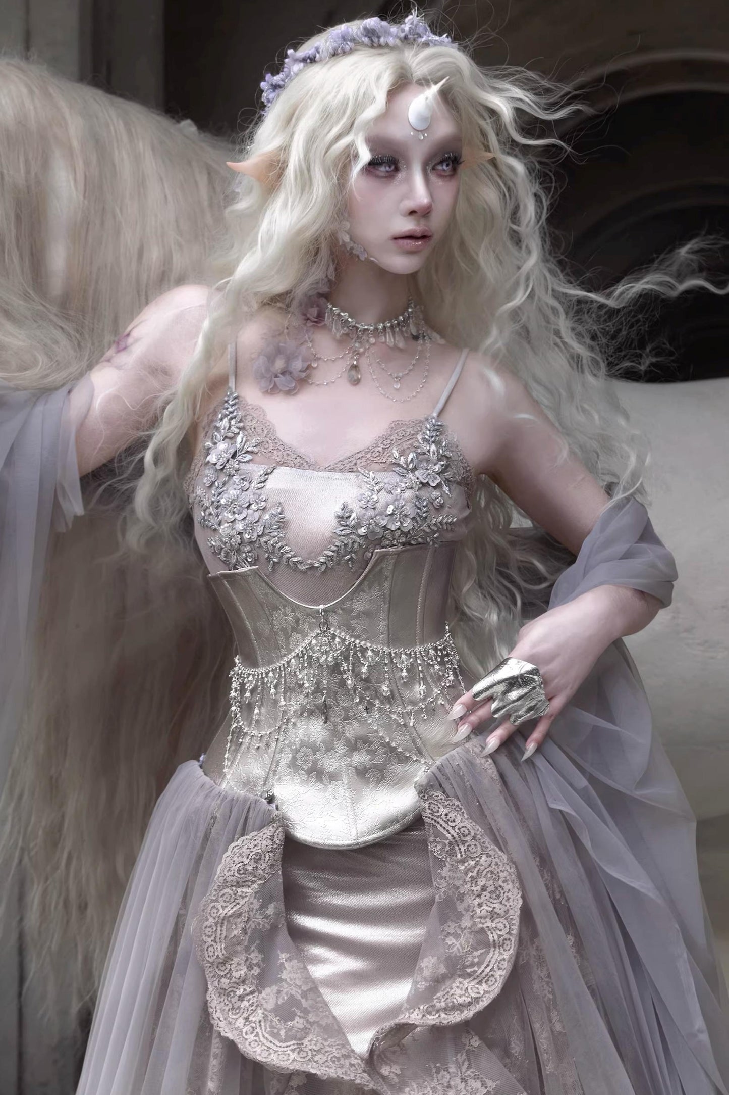 Moonlight Silver Corset Top Set
