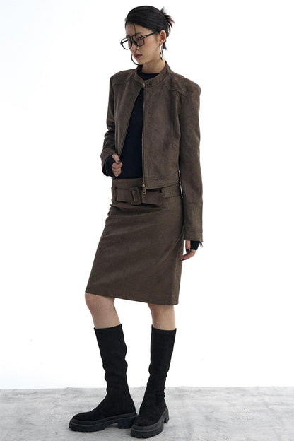 Detachable Belt Suede Skirt