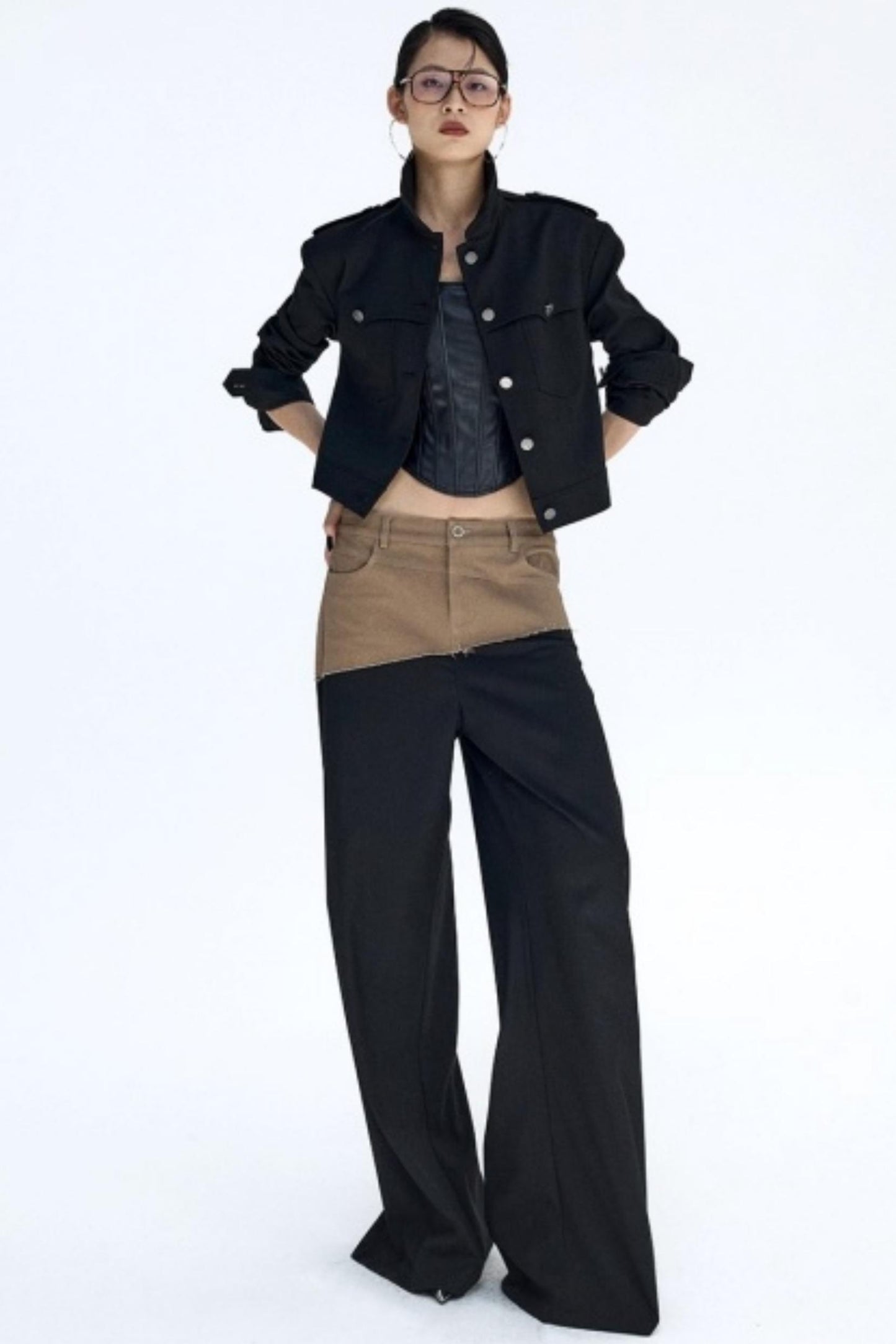 Diagonal Color-Blocking Workwear Pants
