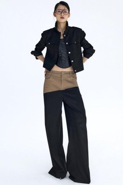 Diagonal Color-Blocking Workwear Pants