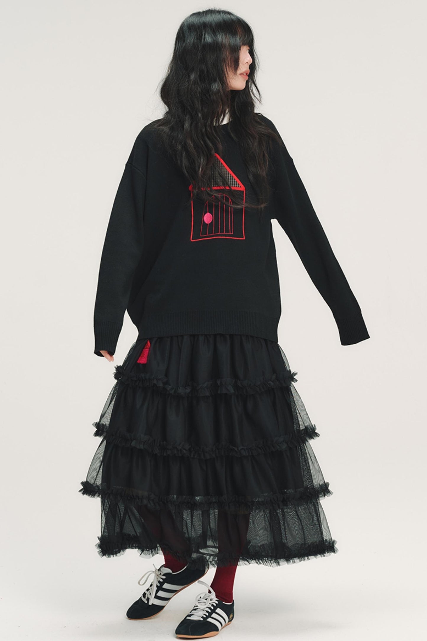 Color-Blocked Plaid Knit Top