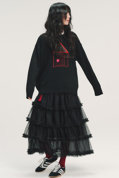 Color-Blocked Plaid Knit Top