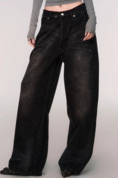 Washed High-Waisted Wide-Leg Jeans
