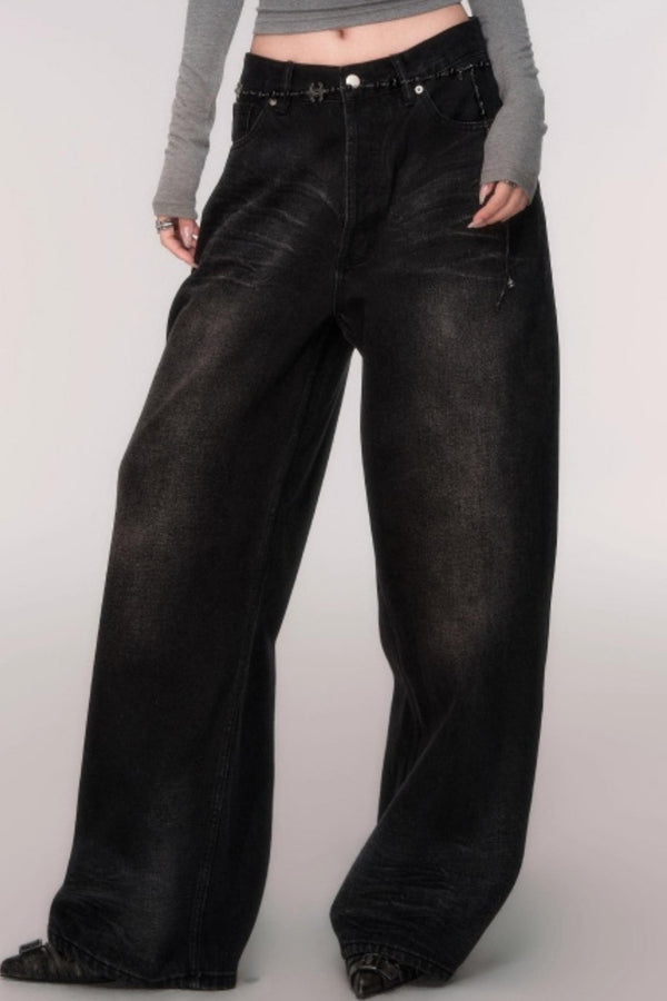 Washed High-Waisted Wide-Leg Jeans