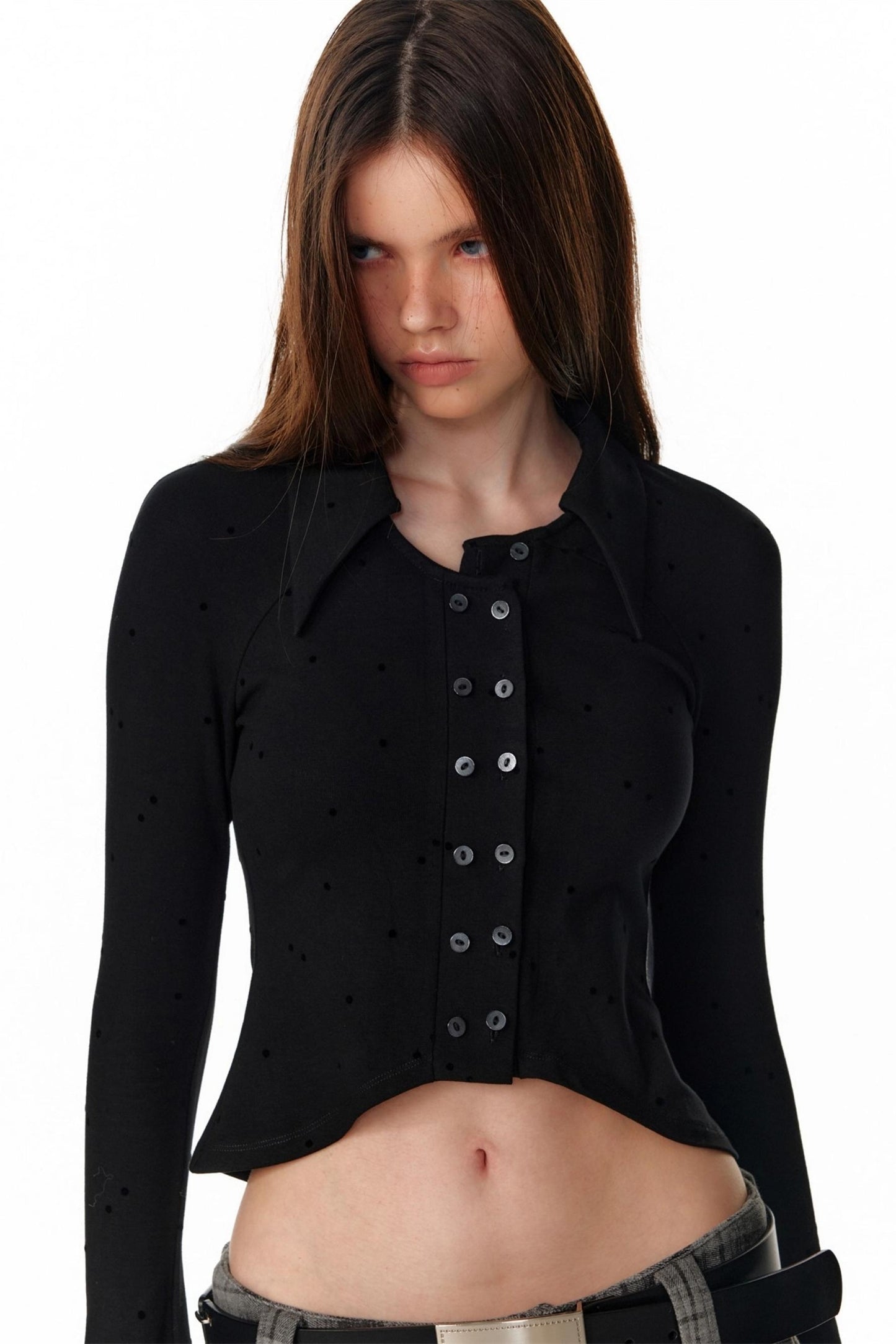 Vintage Polka Dot Slim Long Sleeve T-Shirt