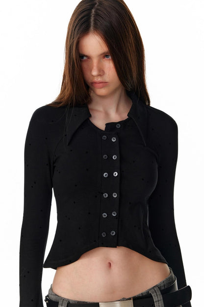 Vintage Polka Dot Slim Long Sleeve T-Shirt