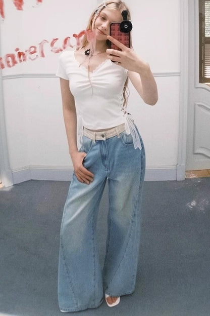 Elegant V-Neck Pleated T-Shirt