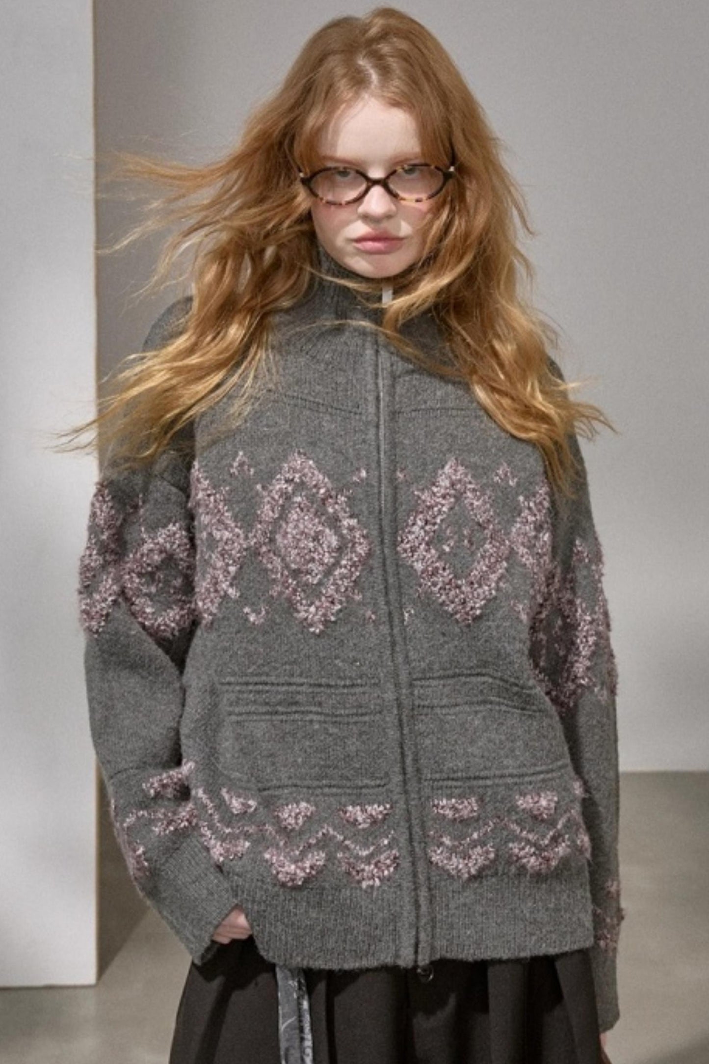 Diamond Pattern Knitted Cardigan Jacket