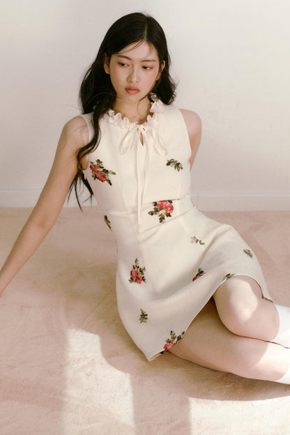 Floral Beige Sleeveless Summer Dress