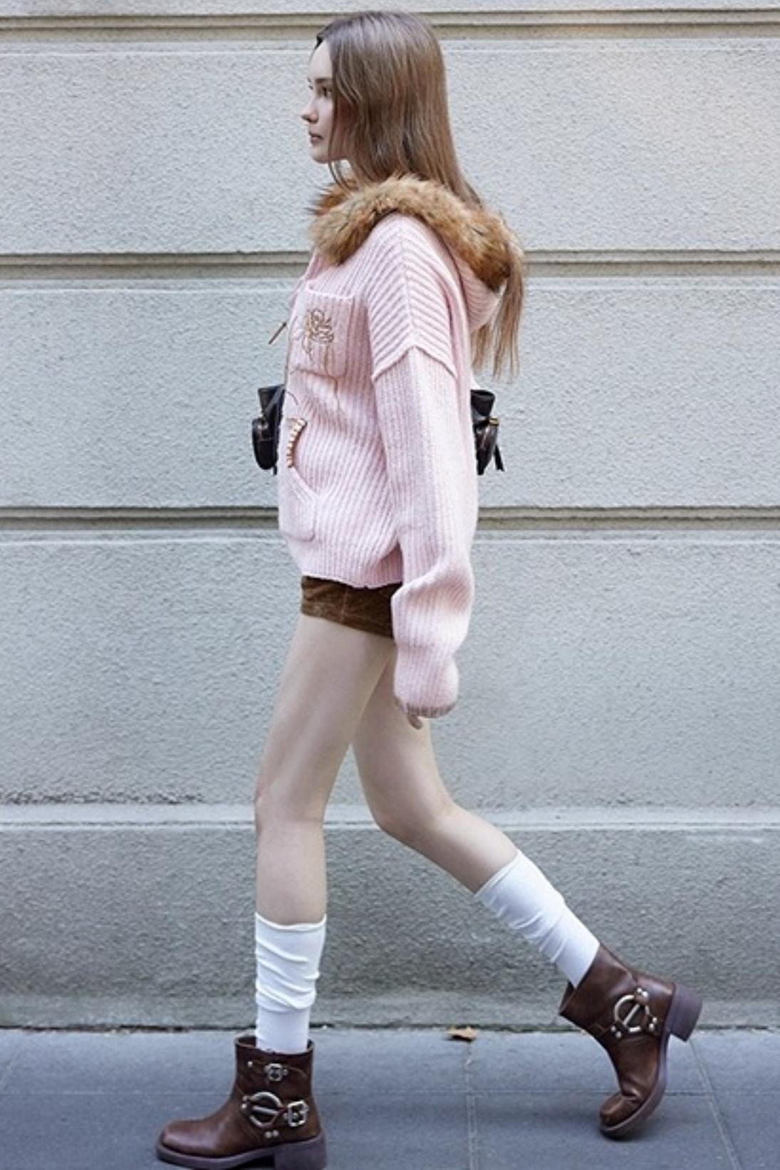 Fur Collar Cable Knit Cardigan