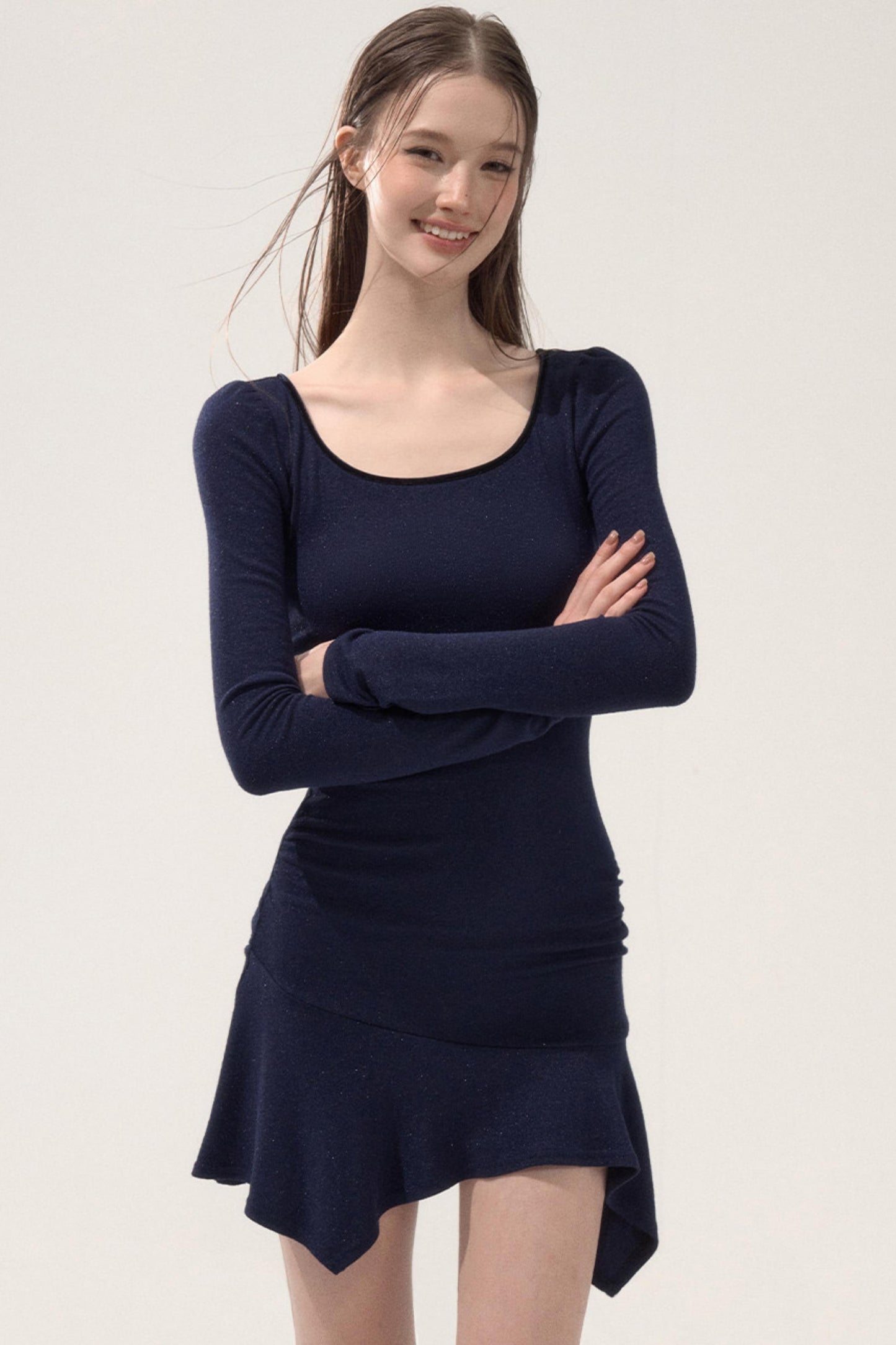 Ruffled Elastic Slim Dress