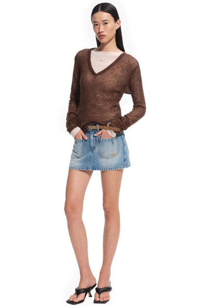 Alpaca Knit Layered V-Neck Long Sleeve Top