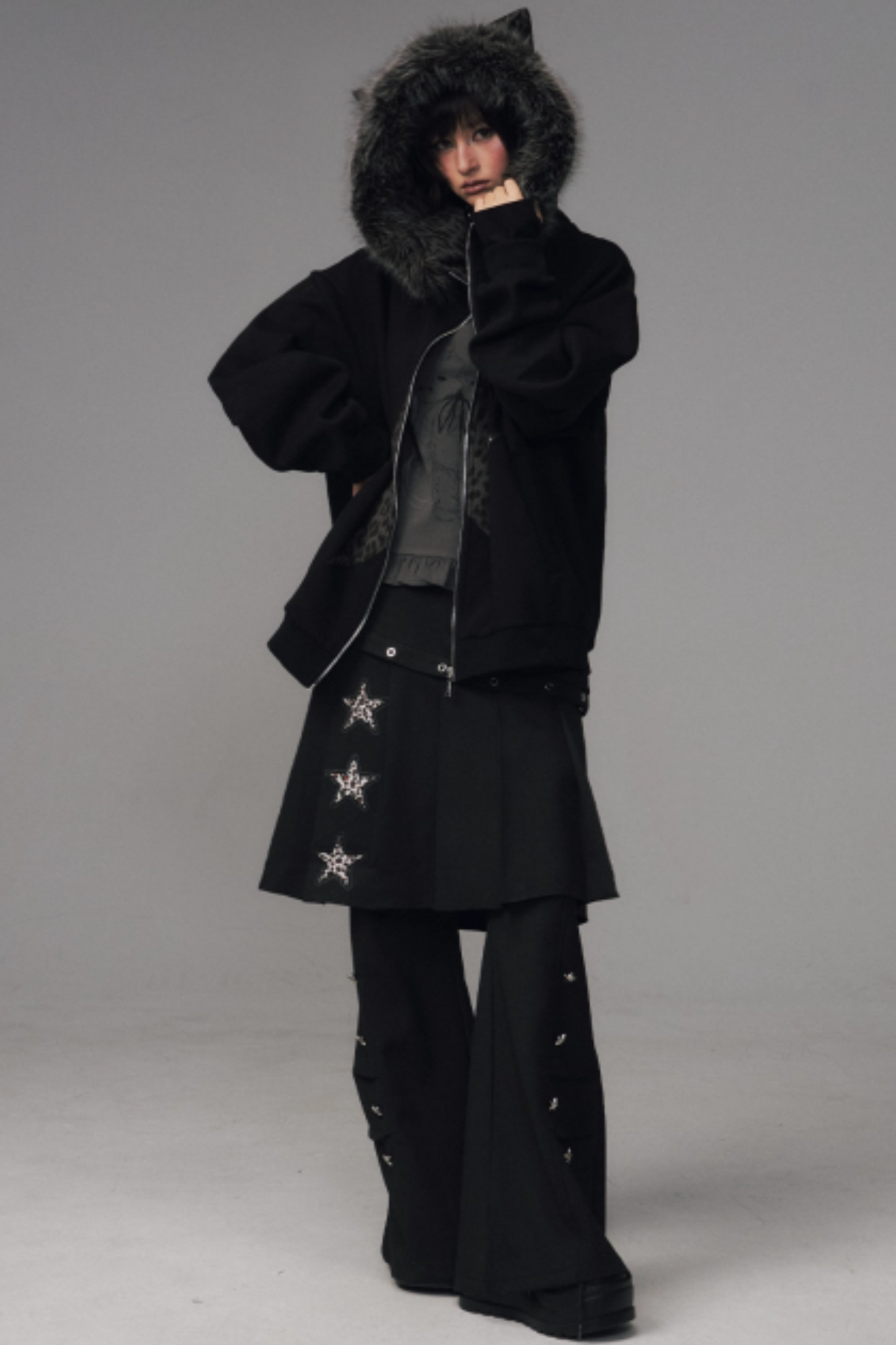 Cat-Ear Leopard Hooded Jacket