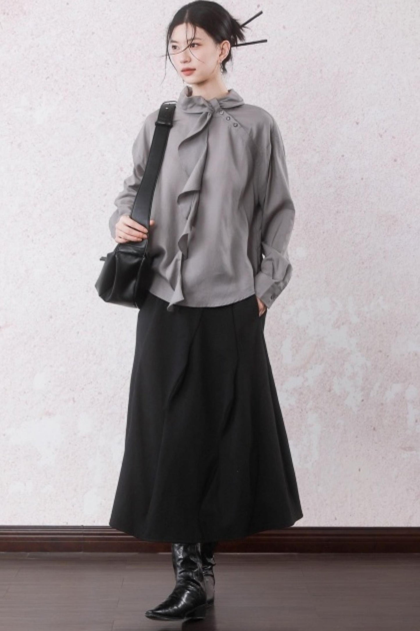 Silk Linen Ruffle Shirt