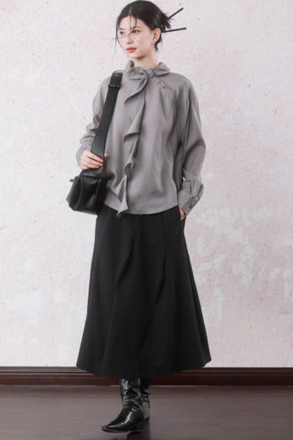 Silk Linen Ruffle Shirt