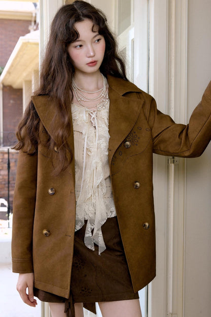 Vintage Blended Leather Carved Jacket