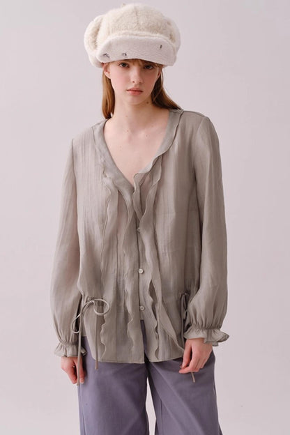 Lyocell Ruffled V-Neck Shirt