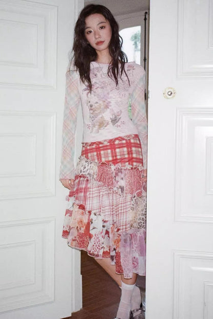 Cake Plaid Print Skirt