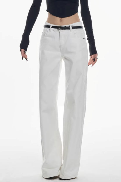 Weiße Mid-Waist Weite Hose