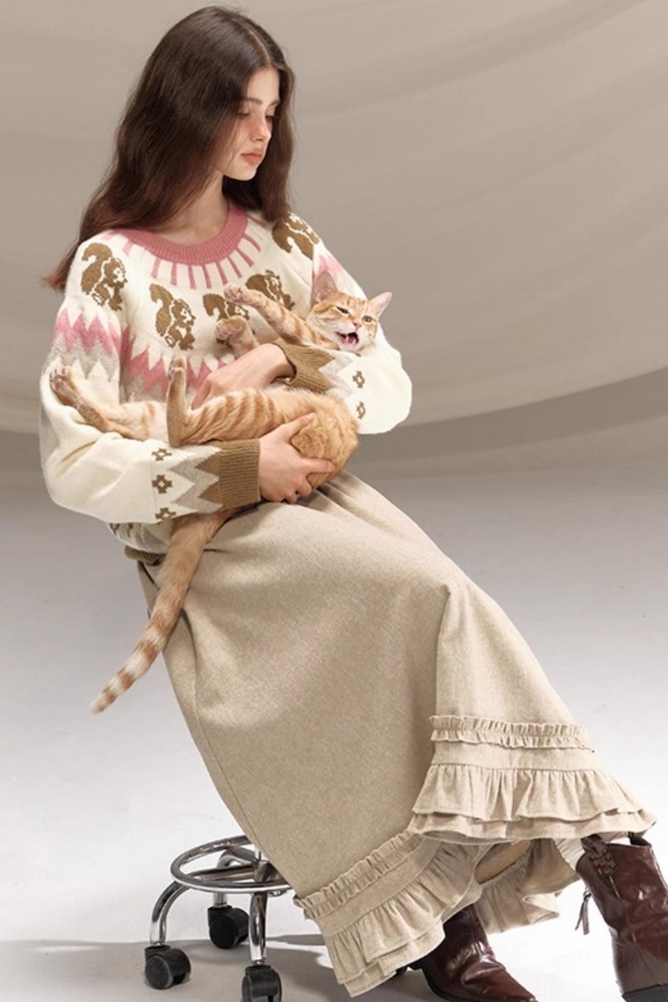 Hazelnut Lace Wool Skirt