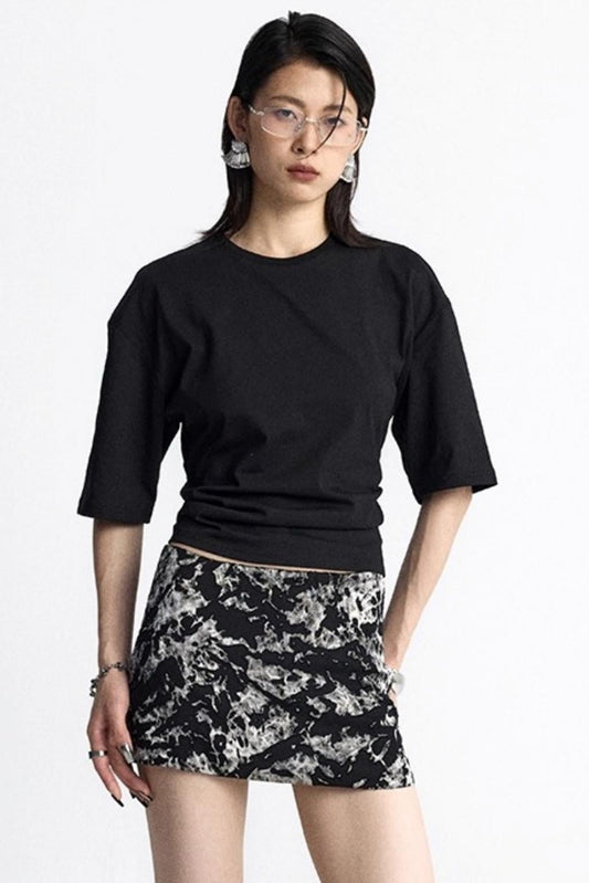 Pinch-Pleated Cut-Out Short Sleeve Summer Top