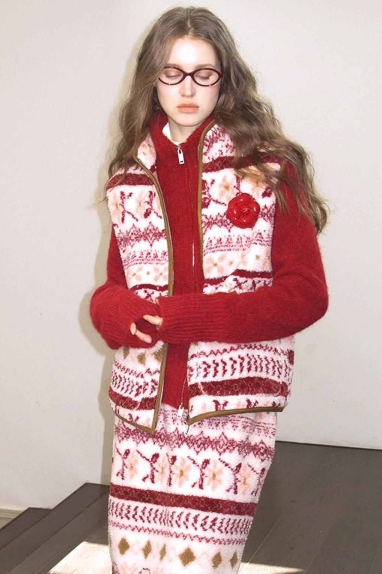 Quetzal Red Alpaca Wool Cardigan