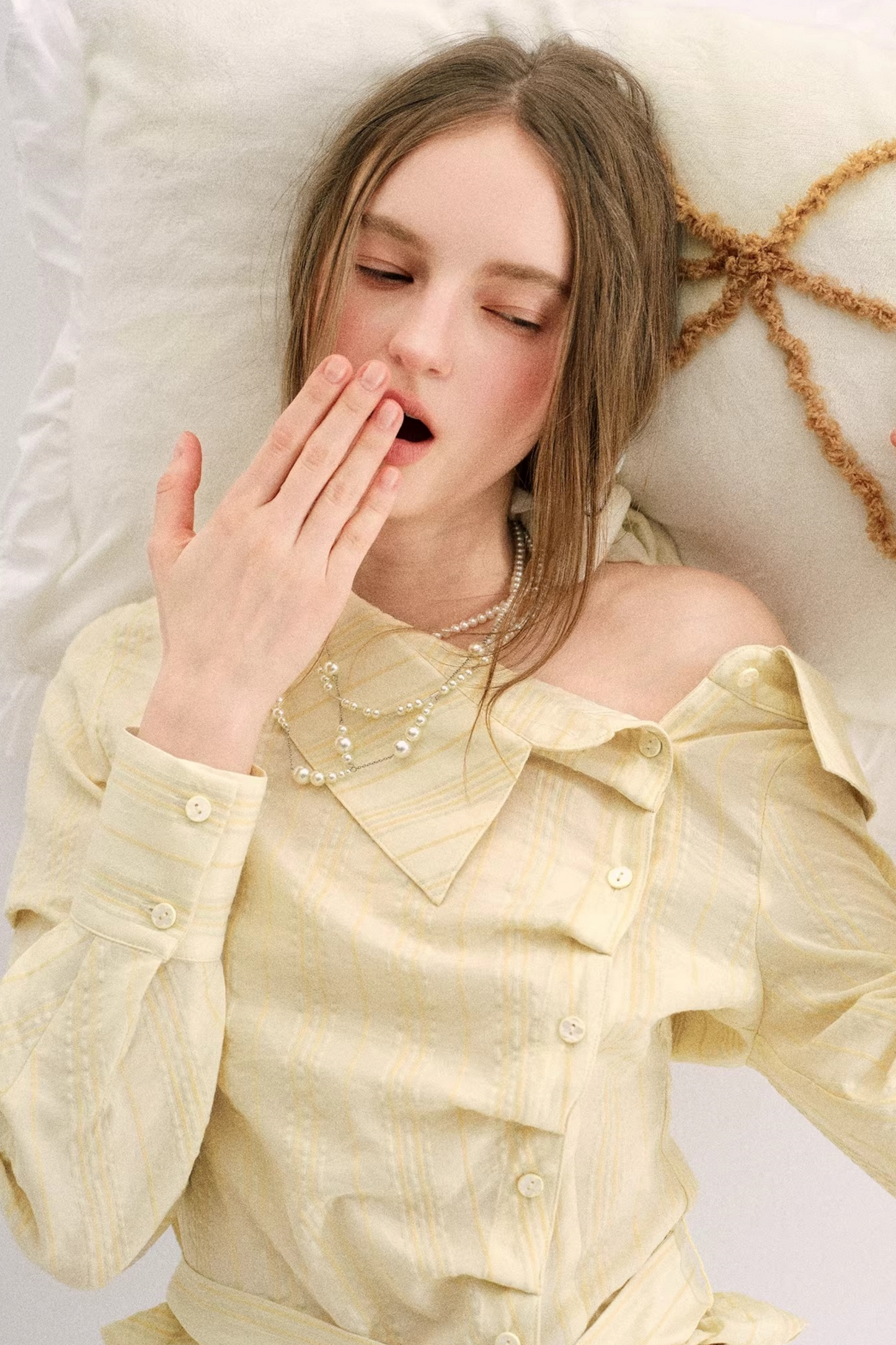 Creamy Yellow Striped Ruffled Top