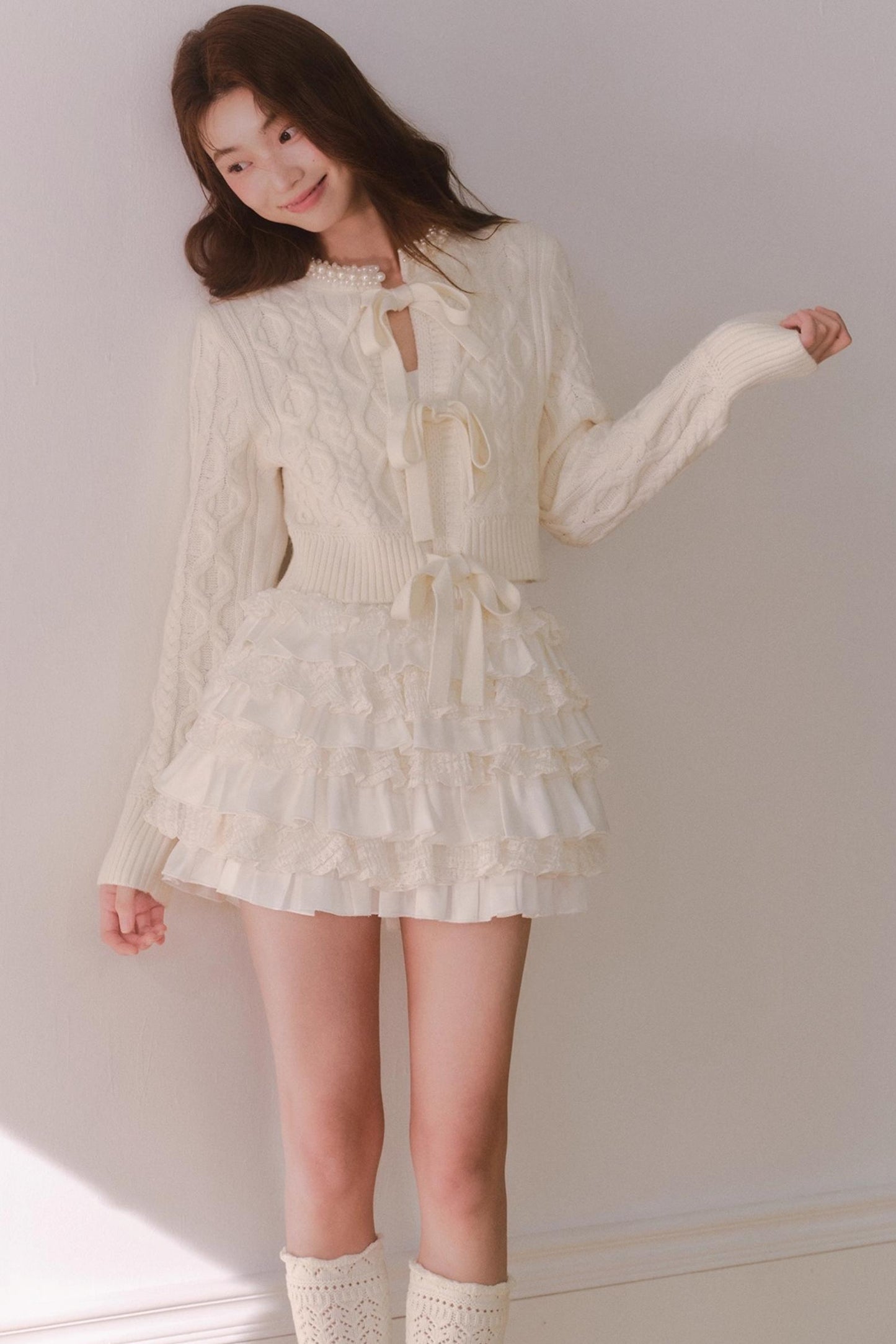 Off-White Satin Lace Skirt